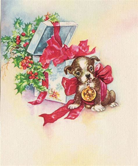 Christmas Pup Vintage Christmas Cards Christmas Art Vintage