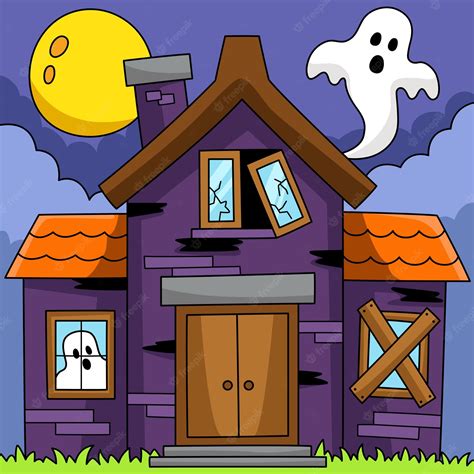 Premium Vector Haunted House Halloween Colored Illustration