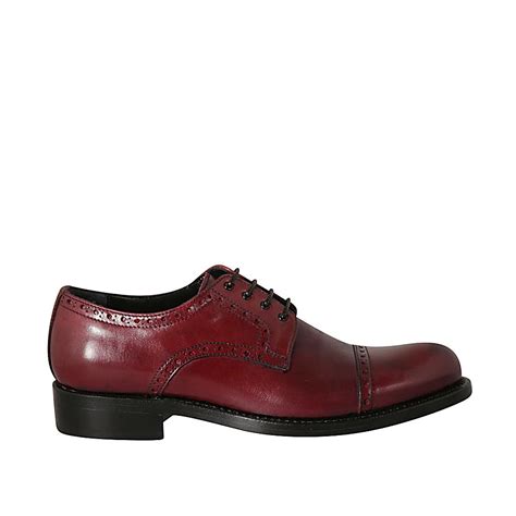 Scarpa Stringata Derby Da Uomo Con Puntale Floreale In Pelle Bordeaux