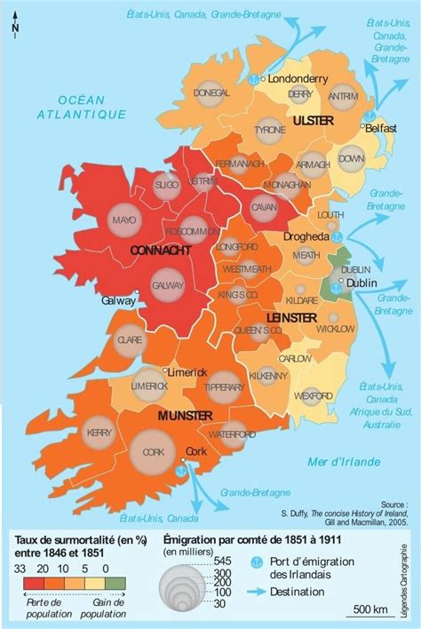 Map Of The Consequences Of The Great Famine In Ireland During 19th