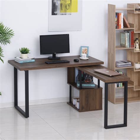 HOMCOM Corner Rotating L Shaped Office Table Computer Desk With In 2022
