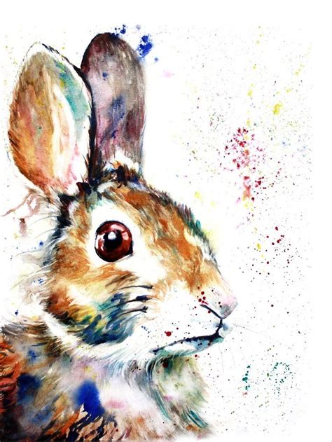 Colorful Bunny Rabbit Painting Watercolor Art Print Etsy Rabbit
