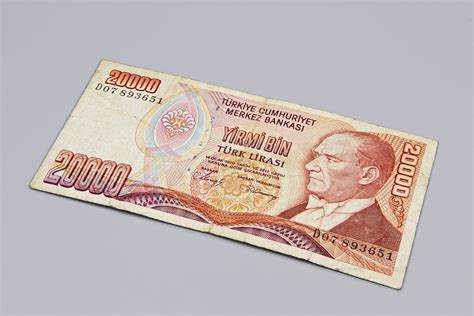 Vintage 1970 20000 Turk Lirasi Paper Money 20000 Turkish Lira Elli Bin
