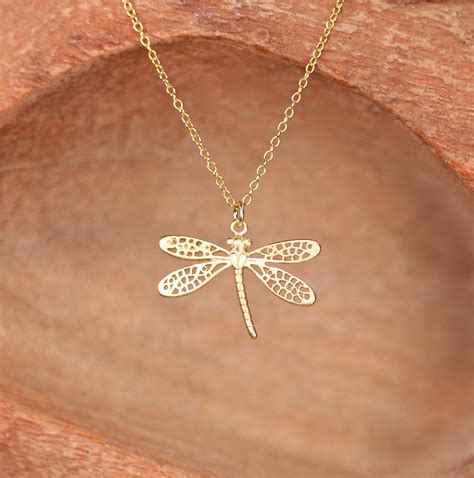Gold Dragonfly Necklace Bug Necklace Dragonfly Pendant Necklace