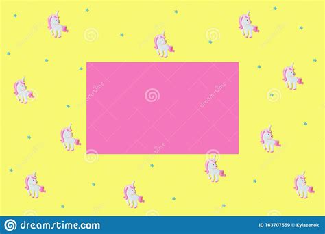 Blue Stars And Pink Unicorns On Yellow Backdrop Stock Image Image Of