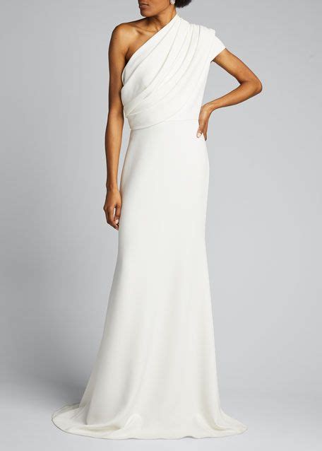 Badgley Mischka Collection One Shoulder Asymmetric Sleeve Crepe Gown