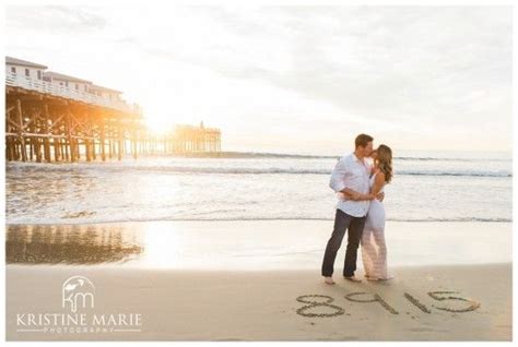 Wedding Date Written On The Sand Crystal Pier Beach Engagement Photo San Diego Engagement