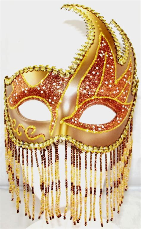 Venetian Masquerade Colombina Mask Bronze With Beaded Fringe Gorgeous