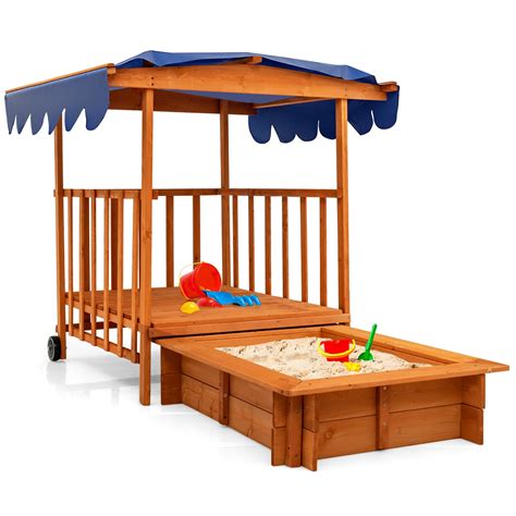 Infans Wooden Retractable Sandbox With Cover And Built In Wheels Kids