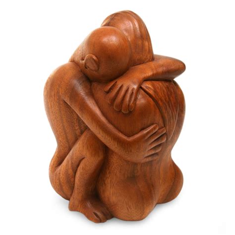 Romantic Wood Sculpture - Embracing | NOVICA