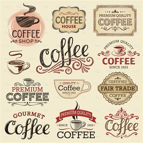 Set Of Hand Drawn Vintage Coffee Labels Hi Res Jpeg Included Scroll