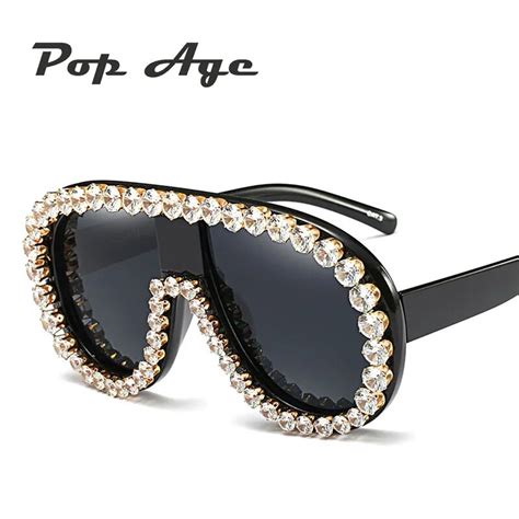 pop age newest luxury oversized diamond sunglasses women fashion square big frame sun glasses