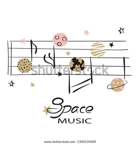 Space Music Vector Illustration Notes Planets Stock Vector Royalty