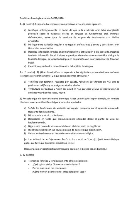 Examen Fonética Y Fonología Del Español 14012016 Exámenes De Idioma