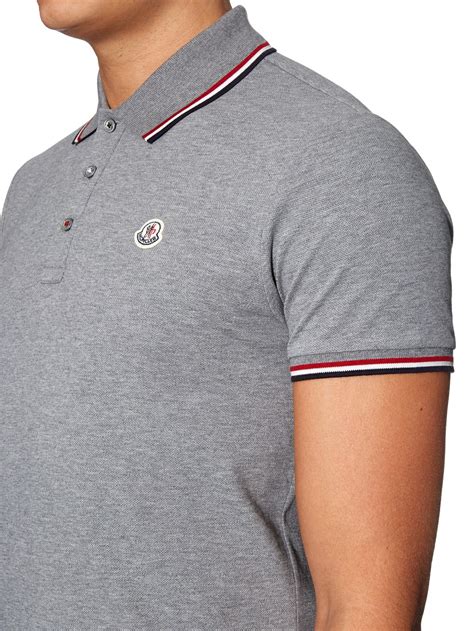 Moncler Stripe Trim Cotton Piqué Polo Shirt In Light Grey Gray For