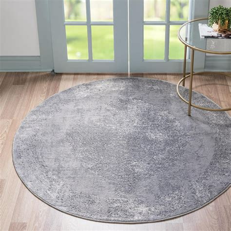 Oregon Collection Rug 5 Ft Round Gray Low Pile Rug Perfect