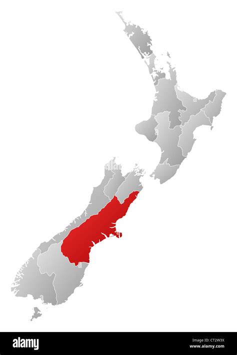 Political Map Of New Zealand With The Several Regions Where Canterbury