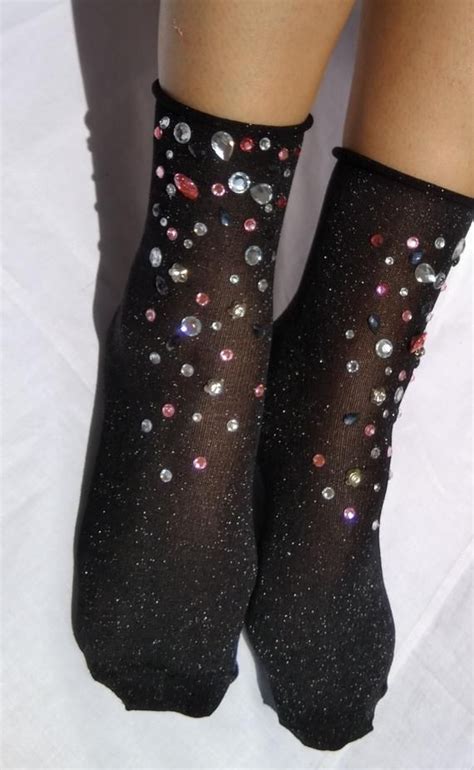 Crystal Socks Embellished Socks Tulle Socks Sheer Socks Etsy In 2021 Lace Socks Crystal