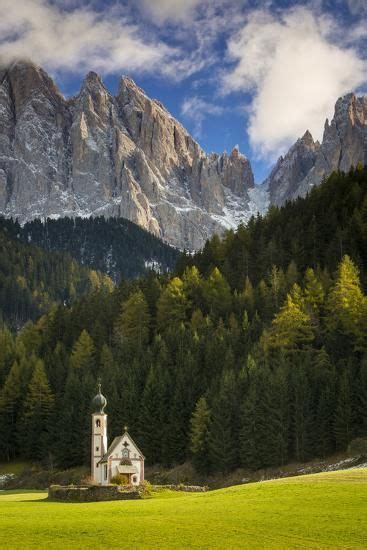 Saint Johann Church Below The Geisler Spitzen Val Di Funes Italy