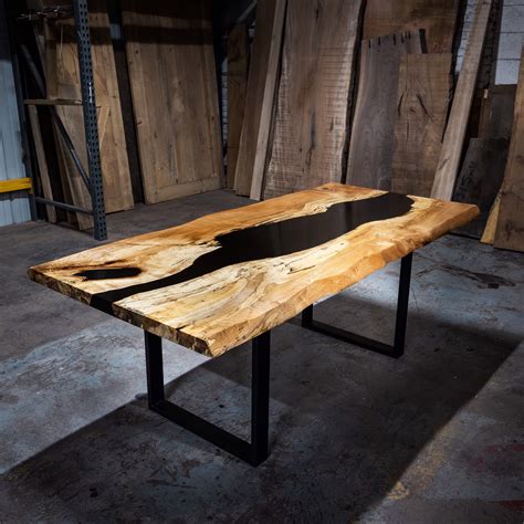 Spalted Maple Black River Epoxy Resin Live Edge Kitchen Dining Table