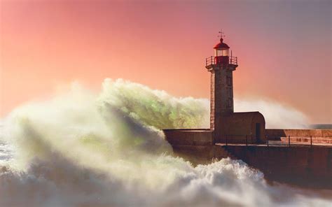 Waves Hitting The Lighthouse Wallpaper Nature And Landscape