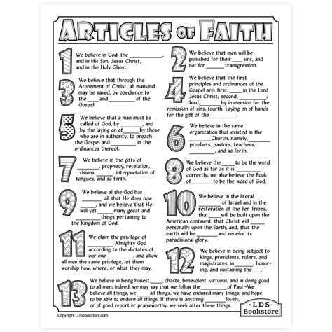 Articles Of Faith Coloring And Activity Page Printable
