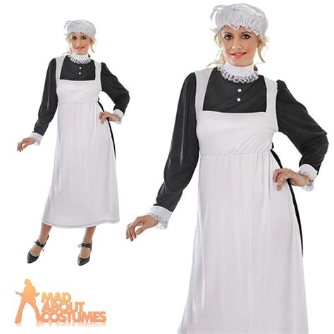 Ladies Victorian Maid Costume Florence Nightingale Fancy Dress Womens Outfit Ebay
