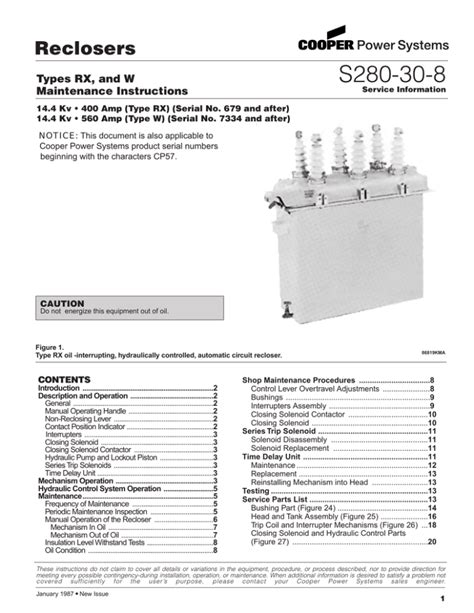 S280 30 8 Reclosers Types Rx And W Maintenance Instructions