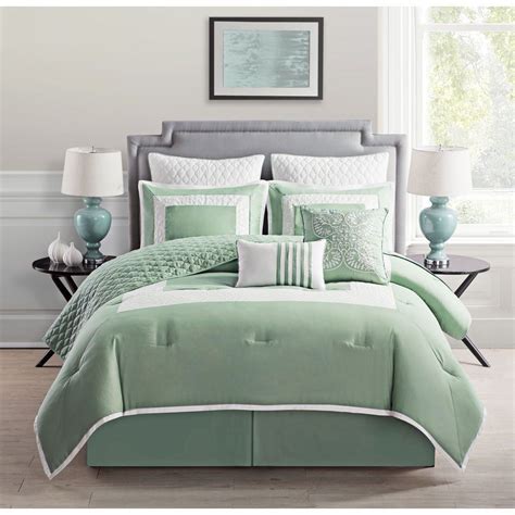 Comfort, durability, and, of course, cuteness. Twin Full Queen King Bed Sage Green White Quilted 9 pc ...