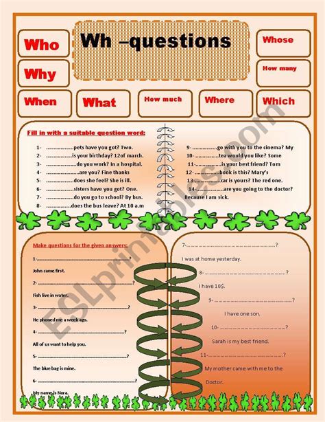 Wh Question Words Esl Worksheet By Nora85