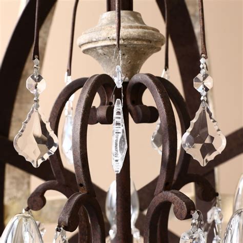 5 Light Retro Globe Weathered Wood Chandelier With Crystal Accents