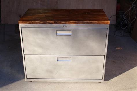 Refinished Lateral Metal File Cabinet With 2 Drawers And Brushed Steel
