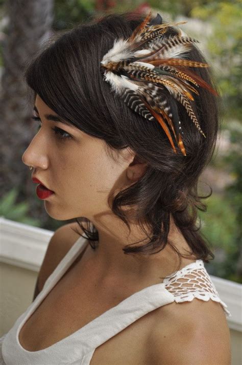 Natural Feather Hair Clip 3500 Via Etsy Feather Hair Clips Feathered Hairstyles Hair Wrap