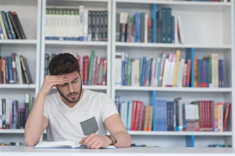 Student Study In School Library Stock Photo Image Of Hard Homework