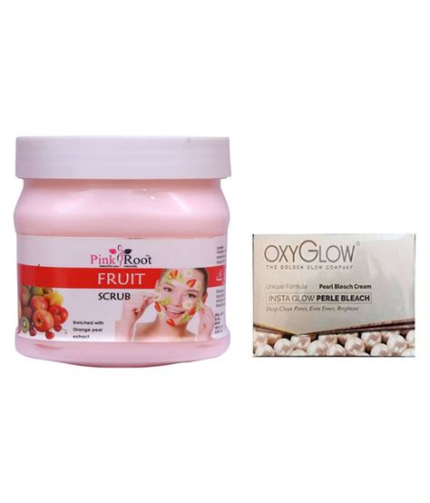 Pink Root Fruit Scrub 500gm With Oxyglow Perle Bleach Day Cream 50 Gm