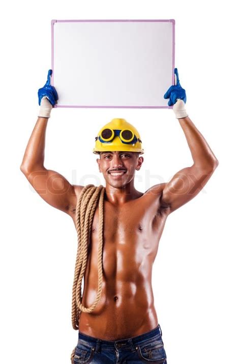 Naked Builder With Blank Board Stock Image Colourbox