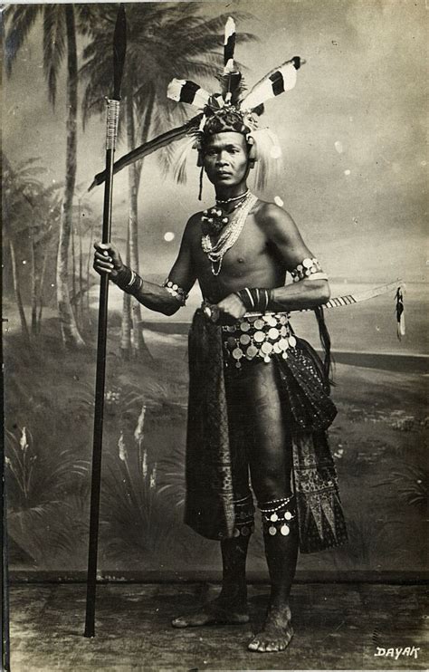 Malaysia Borneo Sarawak Armed Native Dajak Dayak Warrior Tattoo 1920s