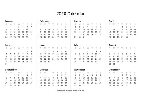 2020 Yearly Calendar In Excel Pdf And Word