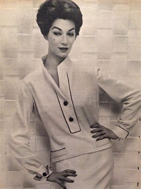 Pierre Balmain 1957 White Jersey With Blue Braided Trim Standing