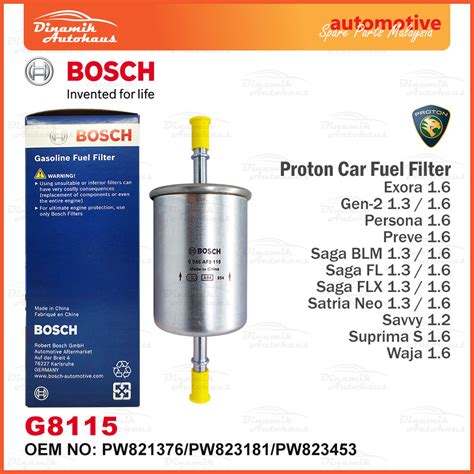 We have full information about one modification of proton preve. Bosch Fuel Filter Proton Waja / Exora / Persona / Preve ...