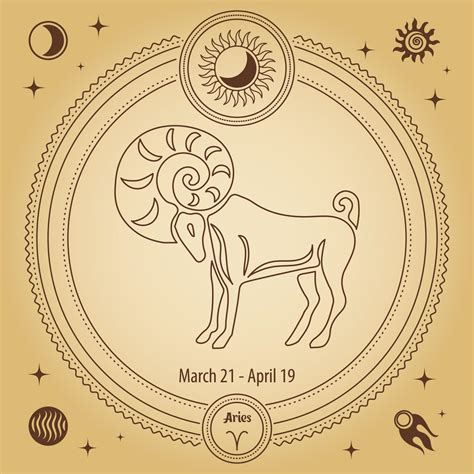 Aries Zodiac Sign Astrological Horoscope Sign Outline Drawing In A
