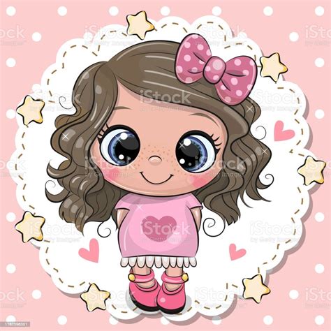 Cute Cartoon Baby Girl With Pink Bow Caricatura De Bebé Historieta