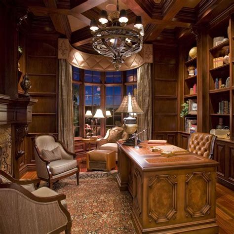 Traditional Study With Coffered Ceiling And English Paneling Home