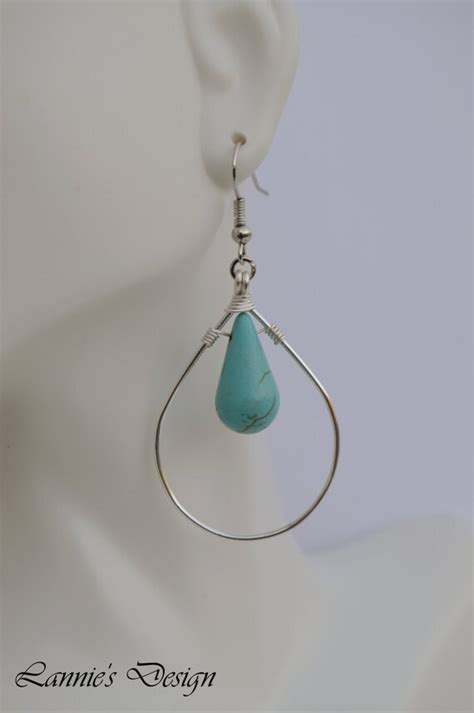 Turquoise Teardrop Earrings Wire Wrap Free Shipping Anywhere Within Usa