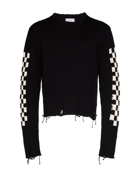 Rhude Distressed Checkered Panel Knit Ls Sweater Grailed