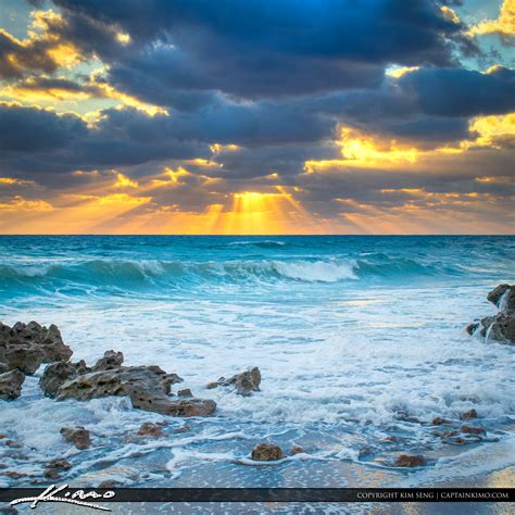 Sunrays Over Ocean At Florida Beach Royal Stock Photo
