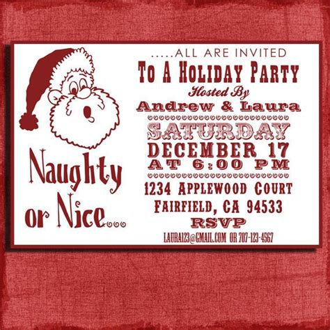 Holiday Naughty Or Nice Party Invitation 4x6 Invitation Print At Home