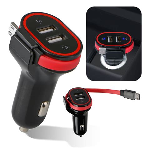 Dual Usb Car Charger Fast Charger With Micro Usb Type C Cable For