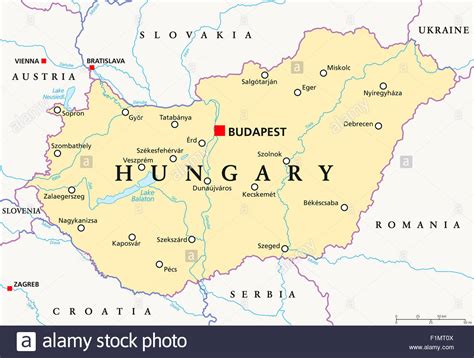 Hungary Political Map With Capital Budapest National Borders Stock Photo Alamy