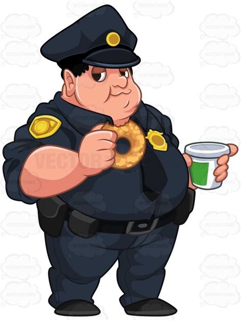 Heavyset Cop Holding A Donut And A Coffee Cartoon Cartoon Clip Art Cop